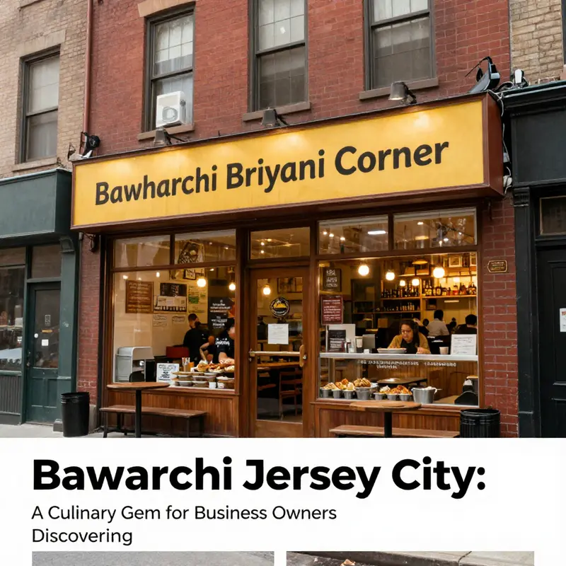 Exterior view of Bawarchi Briyani Corner, highlighting its charming aesthetic in Jersey City.