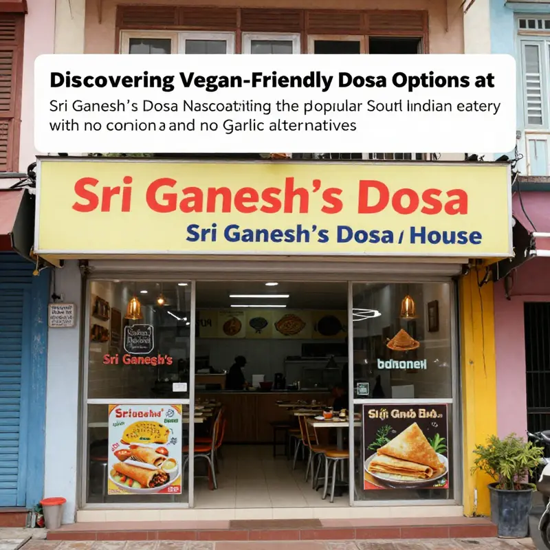 Exterior view of Sri Ganesh's Dosa House, a vibrant restaurant inviting diners to enjoy South Indian cuisine.