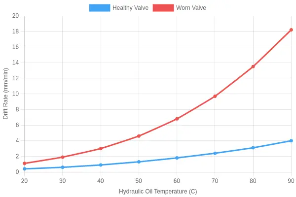 Boom Cylinder Drift Rate vs Hydraulic Oil Temperature