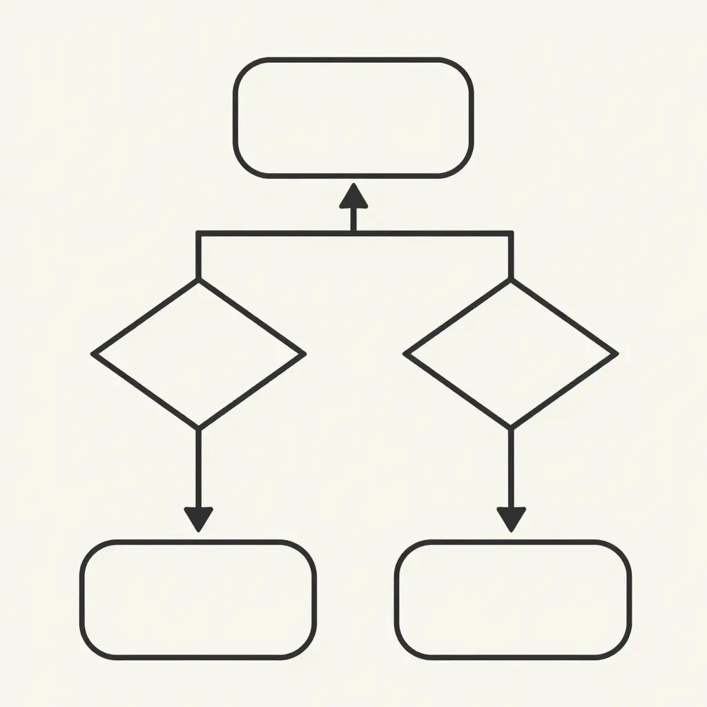 Minimal flat two-dimensional decision flowchart showing the logic path for diagnosing boom cylinder drift, from observing drift, to pressure testing, branching toward valve leakage or oil temperature conclusions